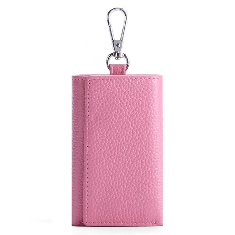 Leather Key Wallets 6 Ring Buckle Key Case Housekeeper Holder