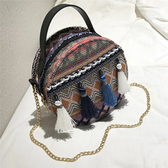 Bohemian Tassel Geometric Plaid Messenger Bag