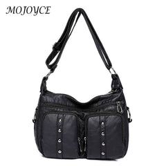 Women Messenger Bag Soft Leather Tote Multi-pocket Adjustable Strap