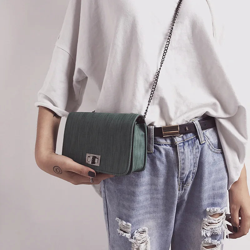 Square Cloth Pattern Mini Bag Turn Lock Female Handbag