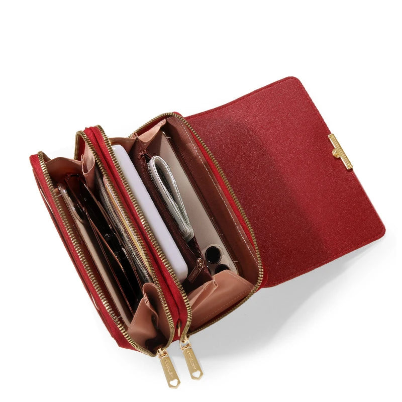 Square Cloth Pattern Messenger Bag Turn Lock Mini Handbag