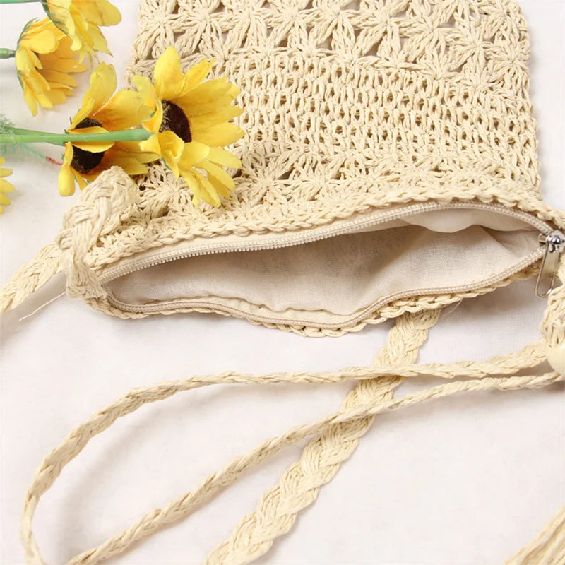 Hollow Out Woven Shoulder Crossbody Bag for Women