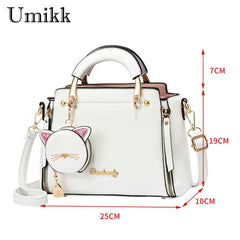 Women Messenger Bags PU Leather Shoulder Handbags with Purse Cat