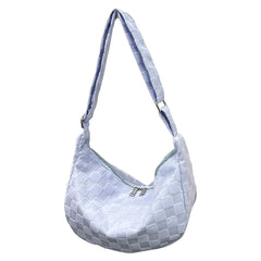 Plaid Crossbody Messenger Bag Large Capacity Soft Solid Handbag
