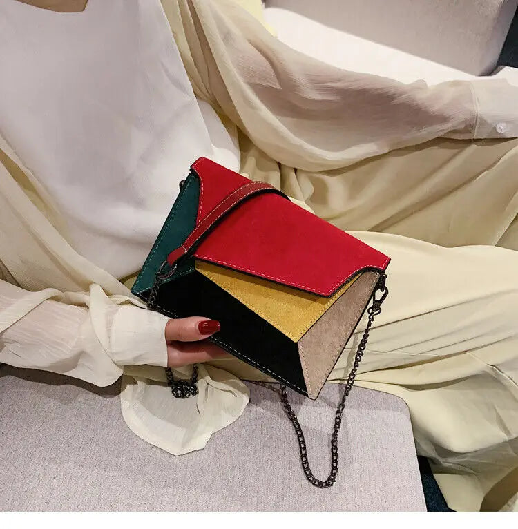Women Messenger Chain Shoulder Lady Retro Matte Patchwork