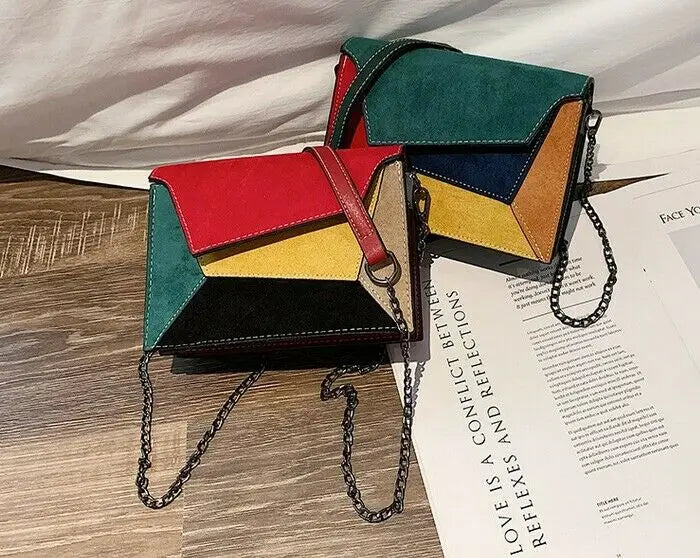 Women Messenger Chain Shoulder Lady Retro Matte Patchwork