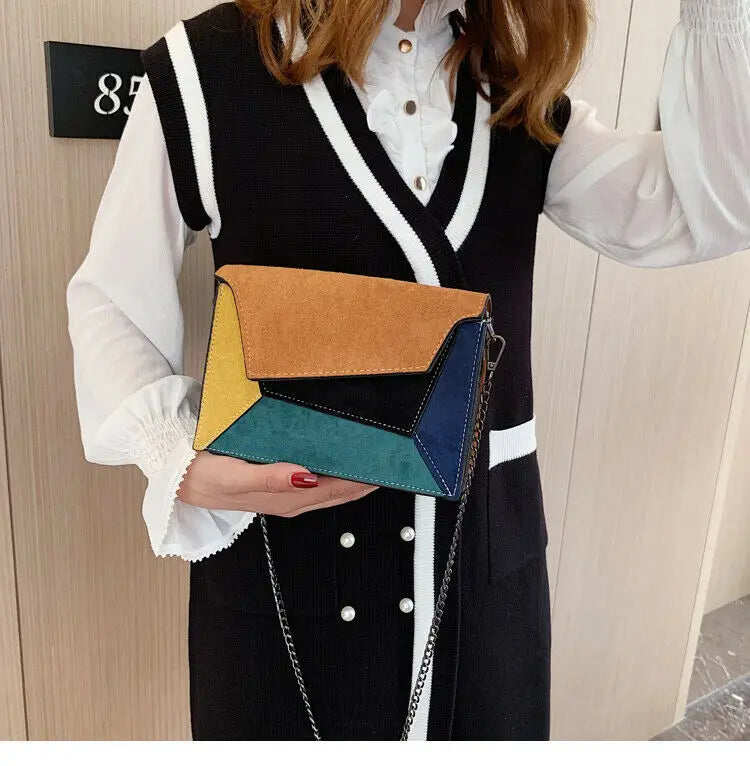 Women Messenger Chain Shoulder Lady Retro Matte Patchwork