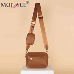 Women Messenger Handbag Leather Shoulder Tote Bag Zipper Square with Small Purse