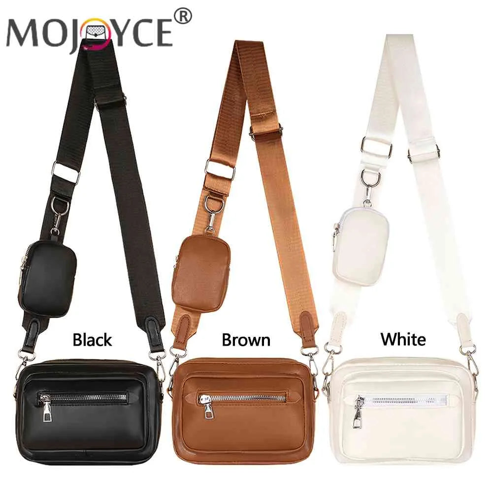 Women Messenger Handbag Leather Shoulder Tote Bag Zipper Square with Small Purse