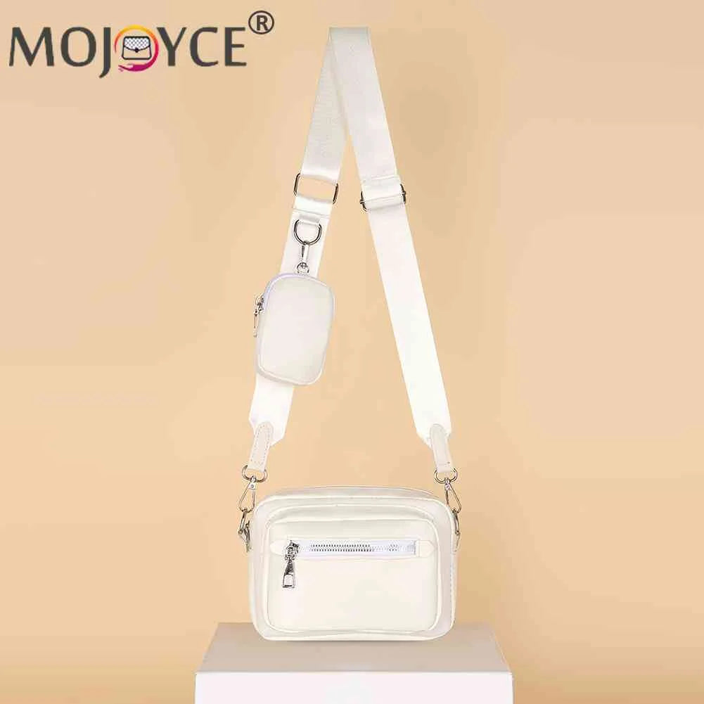 Women Messenger Handbag Leather Shoulder Tote Bag Zipper Square with Small Purse