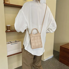 Women Messenger Phone Bag PU Leather Handbag Shoulder Bag Mini Weave