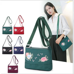 Embroidered Flower Messenger Bag with Small Wallet