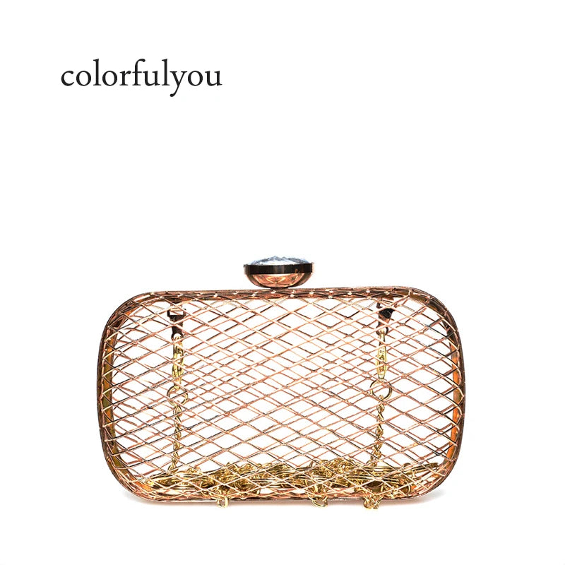 Metal Hollow Out Evening Clutch Bag Cross Net Chain Shoulder