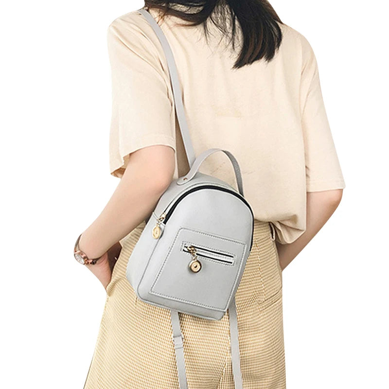 Women Mini Backpack PU Leather Shoulder Bag Teenage Girls Multi-Function
