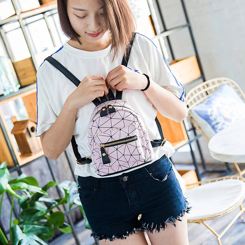 Women Mini Backpack Lot Girls Geometry Bag PU Leather Backpack