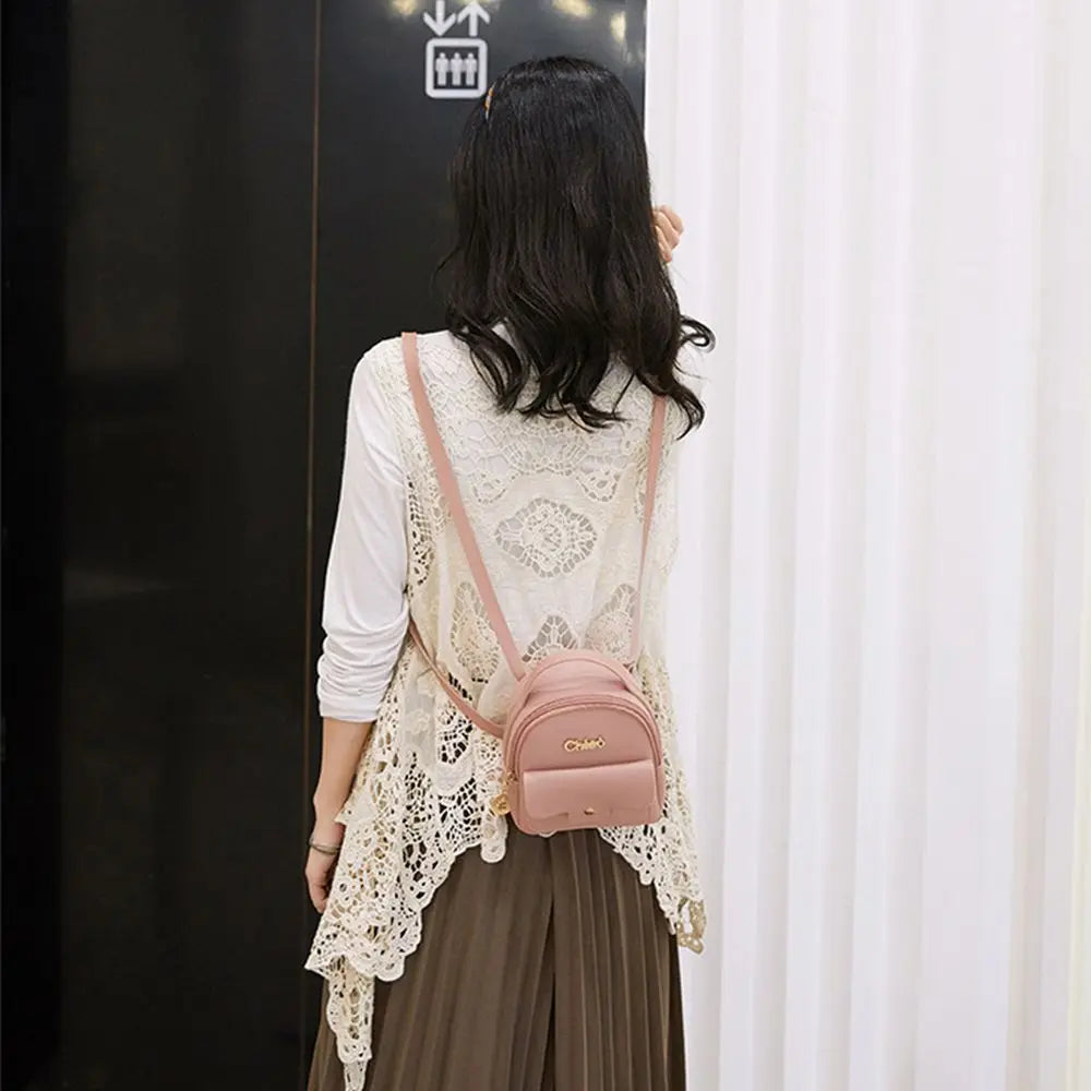 Women Mini Backpack Shoulder Bags Solid PU Leather