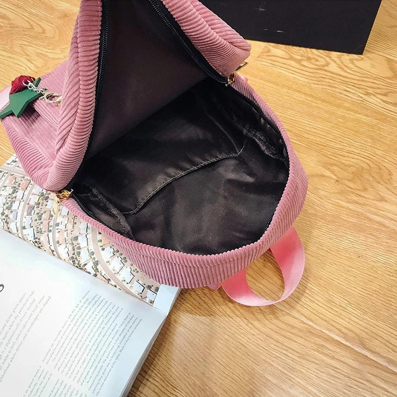 Corduroy Mini Backpack for Women Soft Shoulder Bag