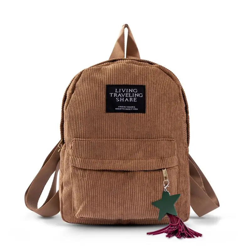 Women Corduroy Mini Backpack Soft Canvas Shoulder Bag