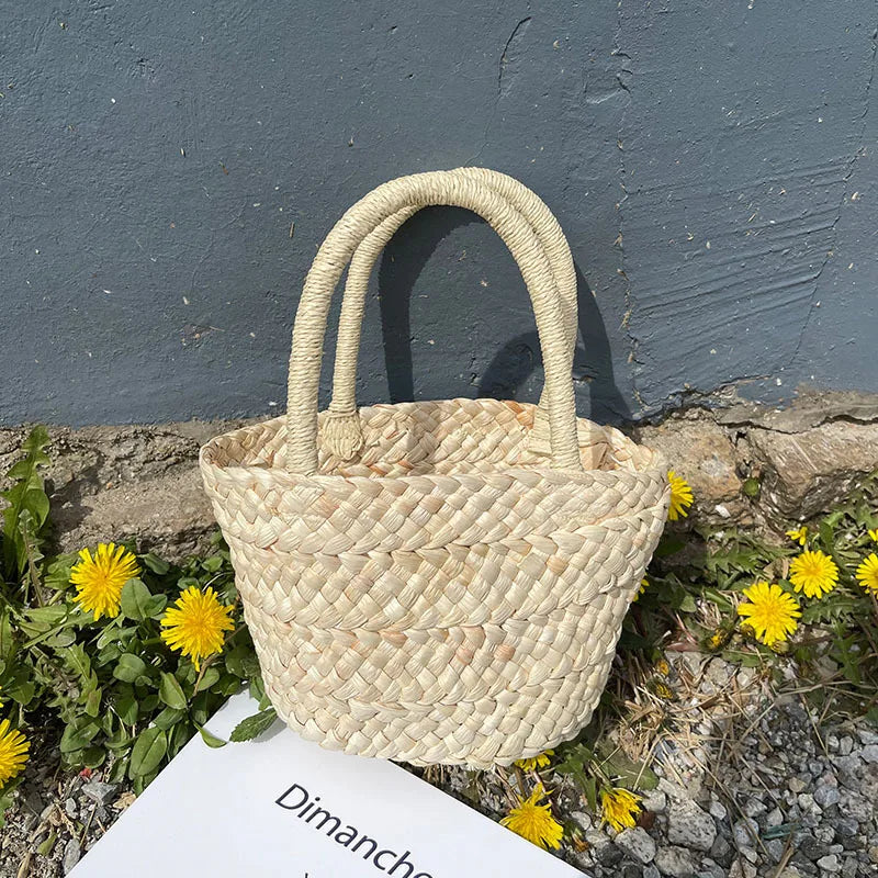Straw String Hand Bag for Girls Rattan Woven Tote