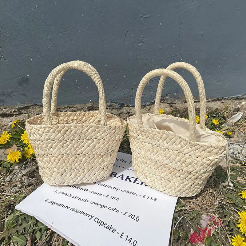 Straw String Hand Bag for Girls Rattan Woven Tote
