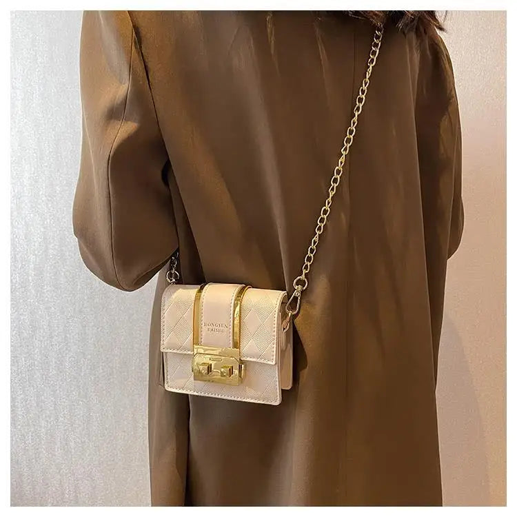 Women Mini Crossbody Bag Lock Flap Small Purse Solid Shoulder Messenger