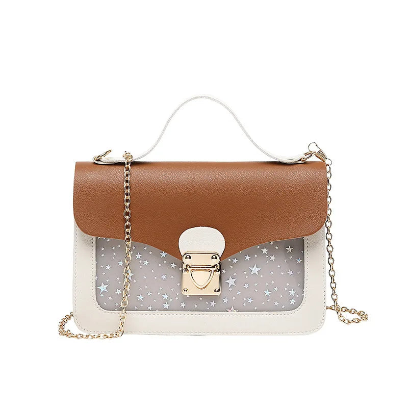 Women Mini Square Shoulder Bag Star Sequin Clutch Handbags Pink