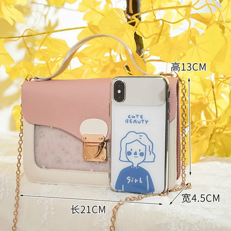 Women Mini Small Square Pack Shoulder Bag Sequin Messenger Crossbody Bag