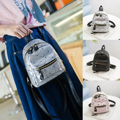 Women Mini Plaid Backpack PU Leather Shoulder School Rucksack