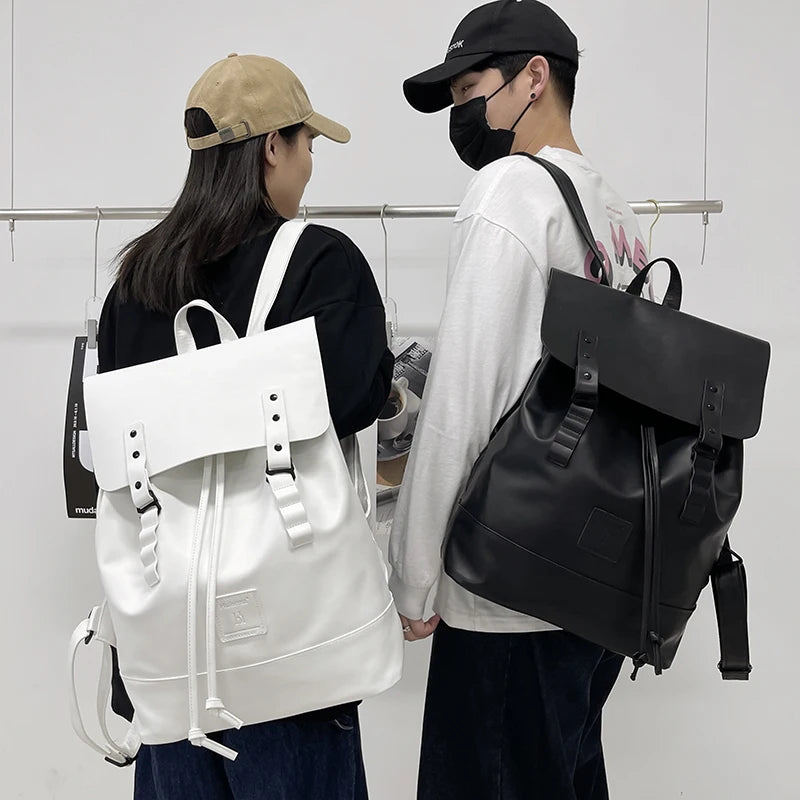 Vintage PU Leather Backpack for School Travel Laptop