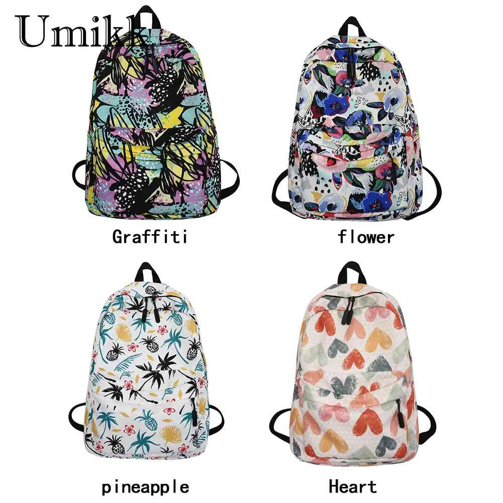 Women Multi-Function Backpack Cartoon Graffiti Print School Bag