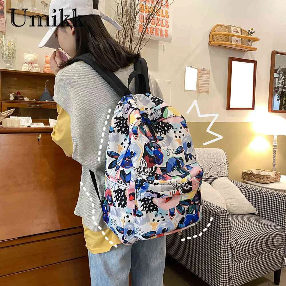 Women Multi-Function Backpack Cartoon Graffiti Print School Bag