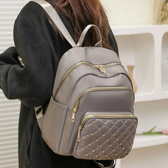 Women Multi-pocket Rivet Backpack Travel Casual Computer Bag Girls Shoulder Sho