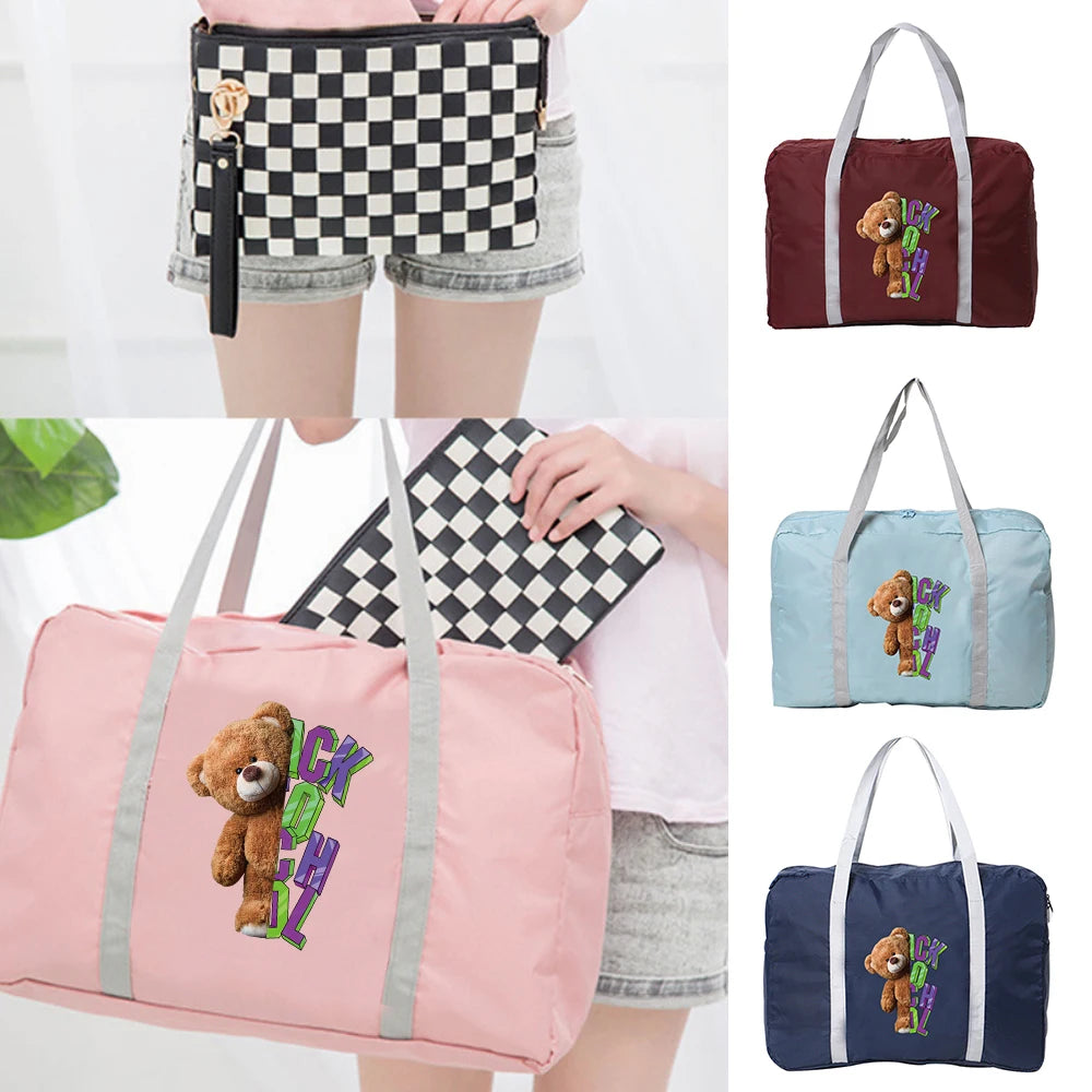 Women Organizer Bags Foldable Travel Bag Portable Handbag Bear Totes