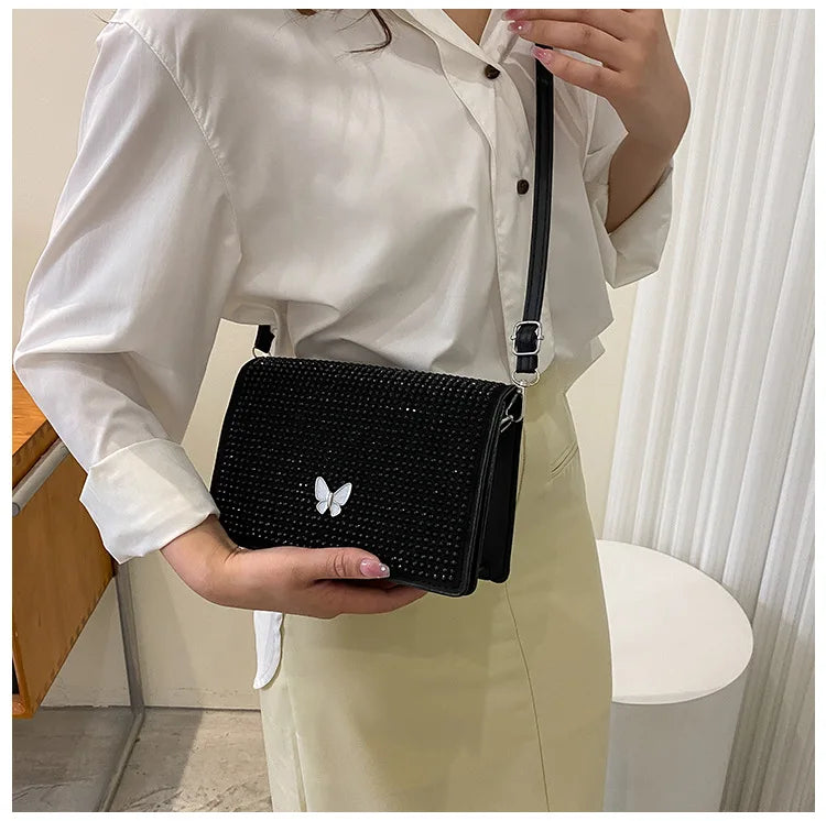 Rhinestone Shoulder Bag Butterfly Decoration Square Bag