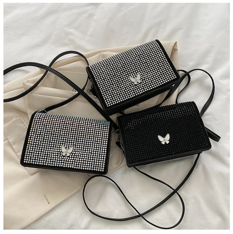 Rhinestone Shoulder Bag Butterfly Decoration Square Bag