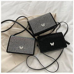 Rhinestone Shoulder Bag Butterfly Decoration Square Bag