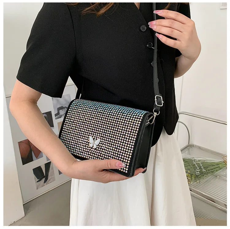 Rhinestone Shoulder Bag Butterfly Decoration Square Bag