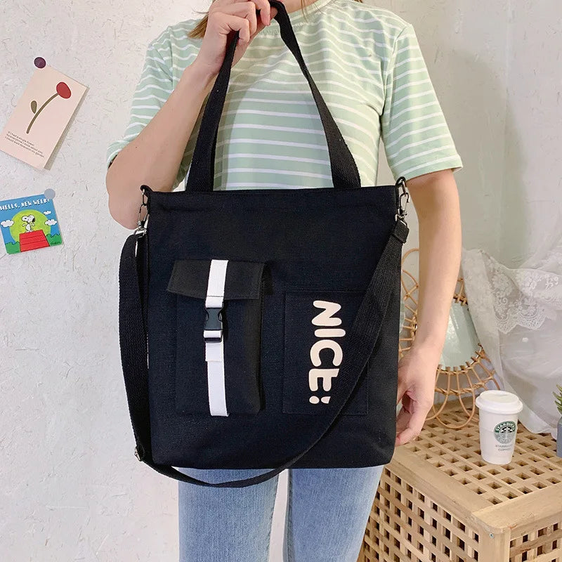Women Canvas Bag Student Handbag Large Capacity Messenger Shoulder Bag
