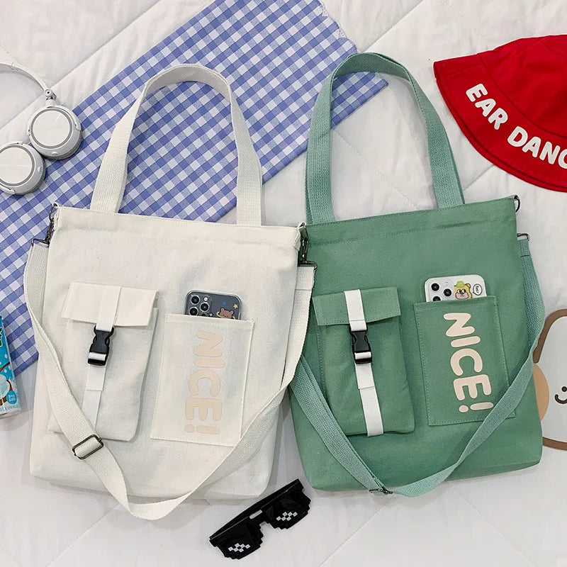 Women Canvas Bag Student Handbag Large Capacity Messenger Shoulder Bag