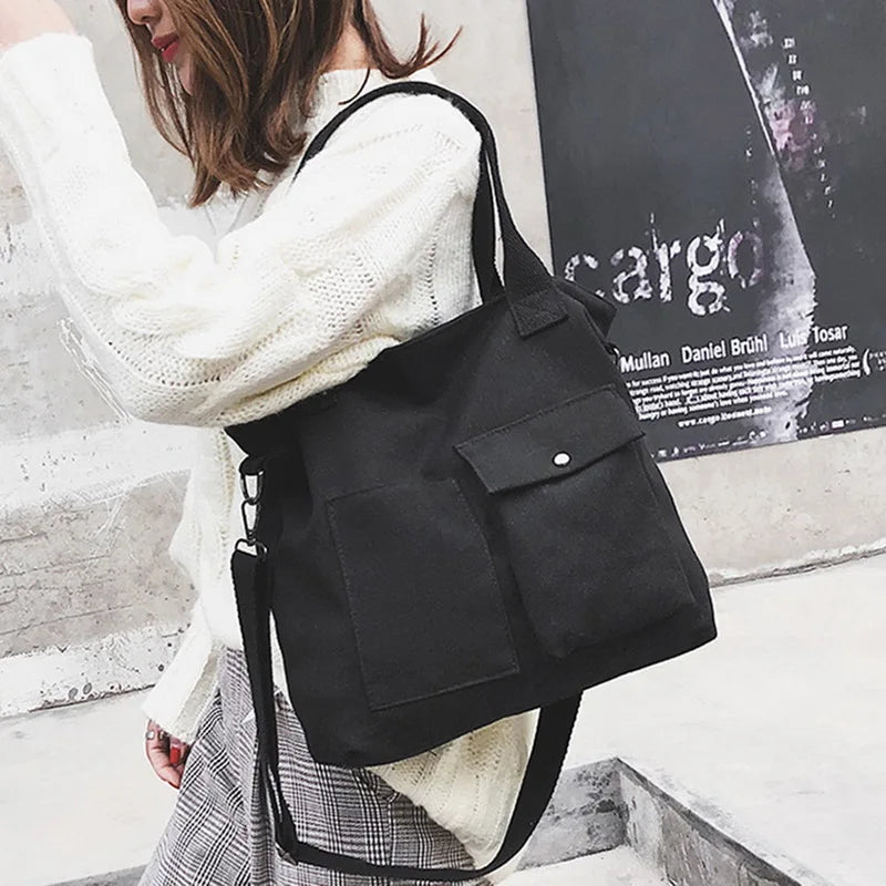 Japanese Harajuku Canvas Messenger Bag for Women - Large Capacity