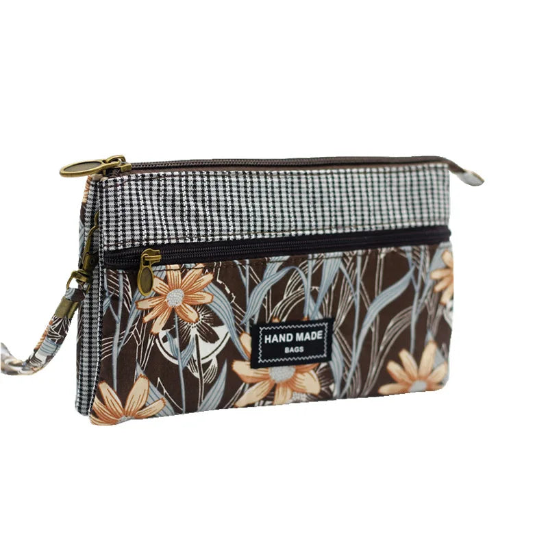 Women Purse Cloth Long Wallet Multi-Layer Clutch Flower Handbag