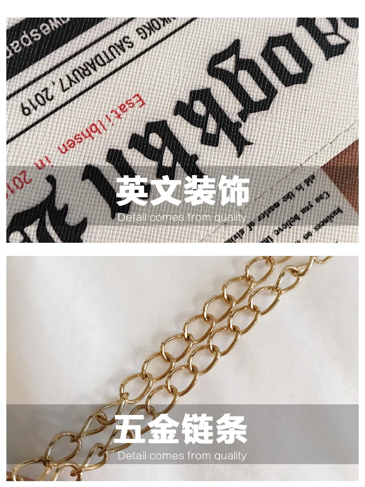 Women Newspaper Print Shoulder Bag Messenger Envelope Clutch Purse