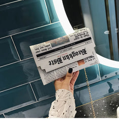 Women Newspaper Print Shoulder Bag Messenger Envelope Clutch Purse