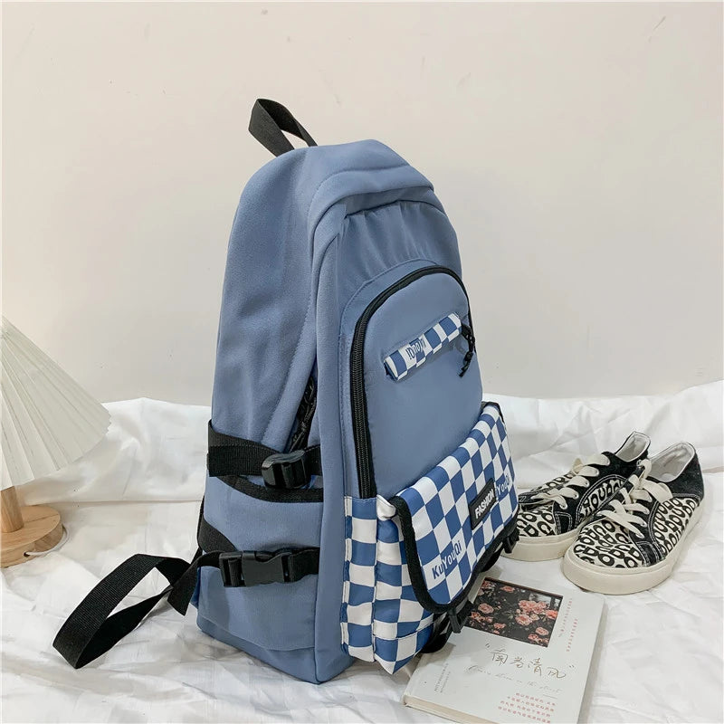 Nylon School Backpack for Girls Waterproof Patchwork Rucksack Mochila