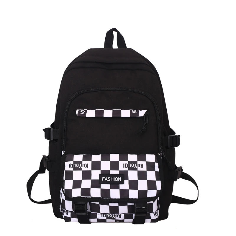 Nylon School Backpack for Girls Waterproof Patchwork Rucksack Mochila