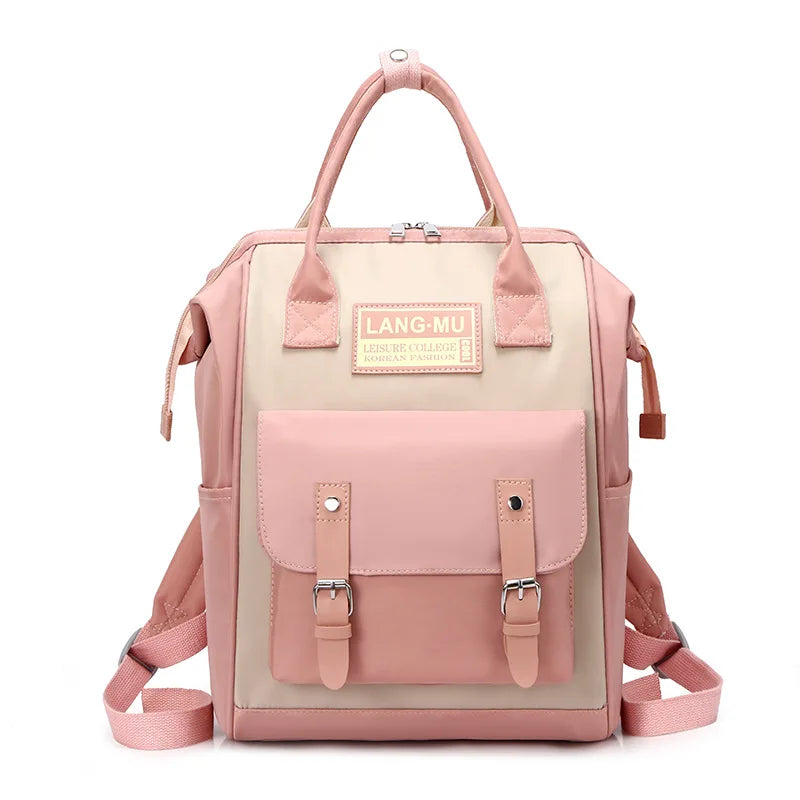 Waterproof Nylon Backpack for Teenage Girls, Patchwork Rucksack Mummy Bag