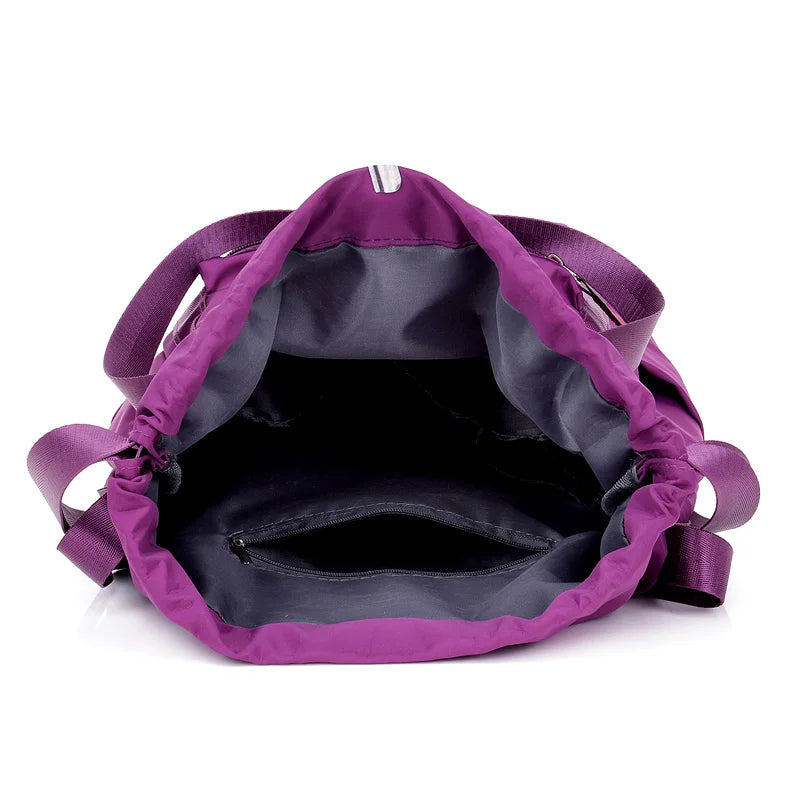 Women Nylon Backpacks Casual Drawstring Rucksack Multifunction Shoulder Bag
