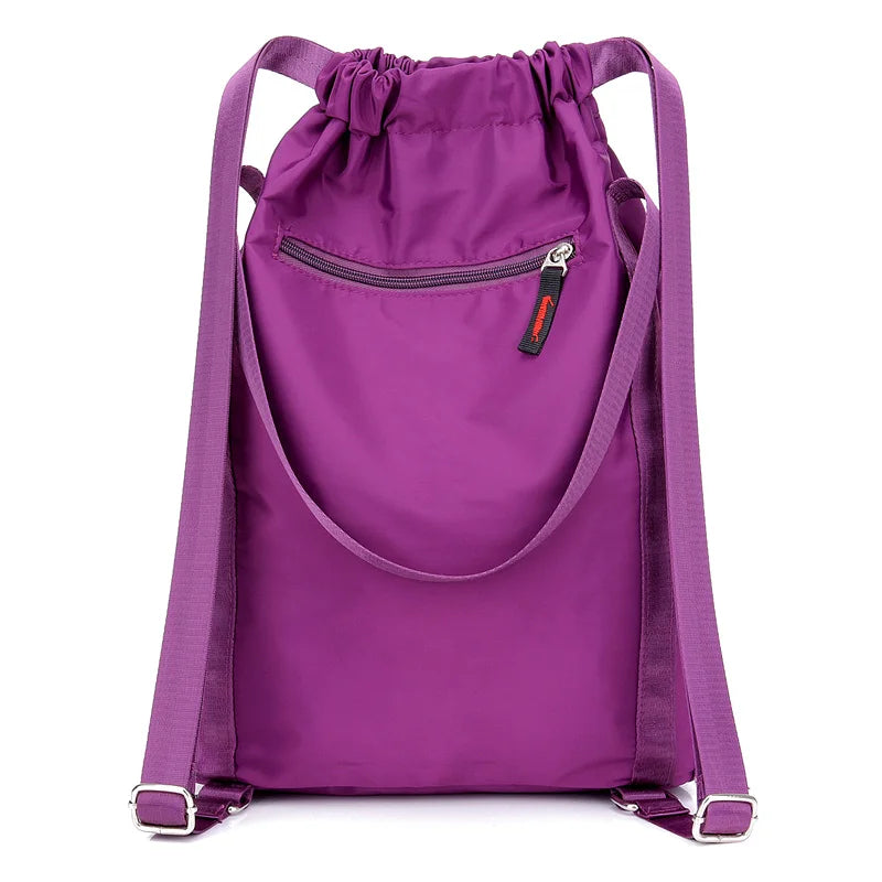 Women Nylon Backpacks Casual Drawstring Rucksack Multifunction Shoulder Bag