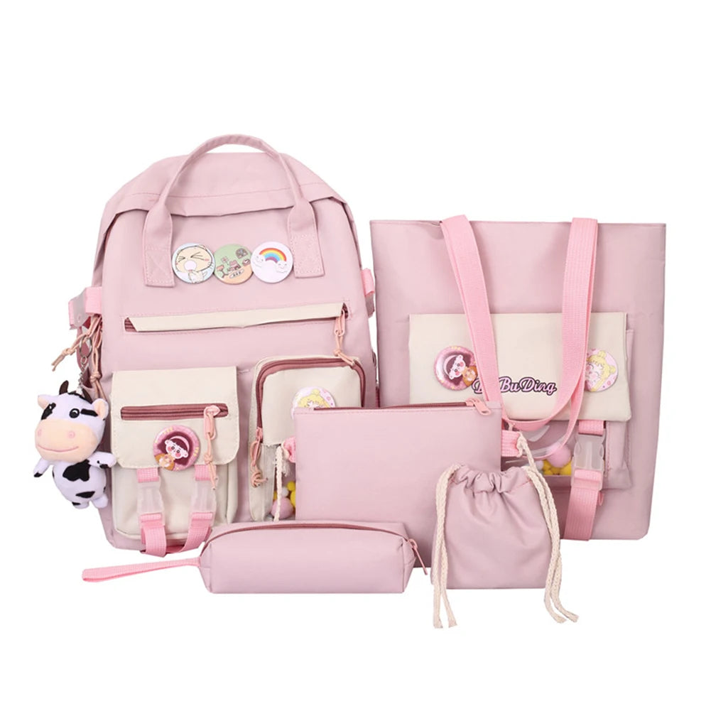 Women Nylon Backpack Combo Bag Lady Shoulder Bag Preppy Backpack