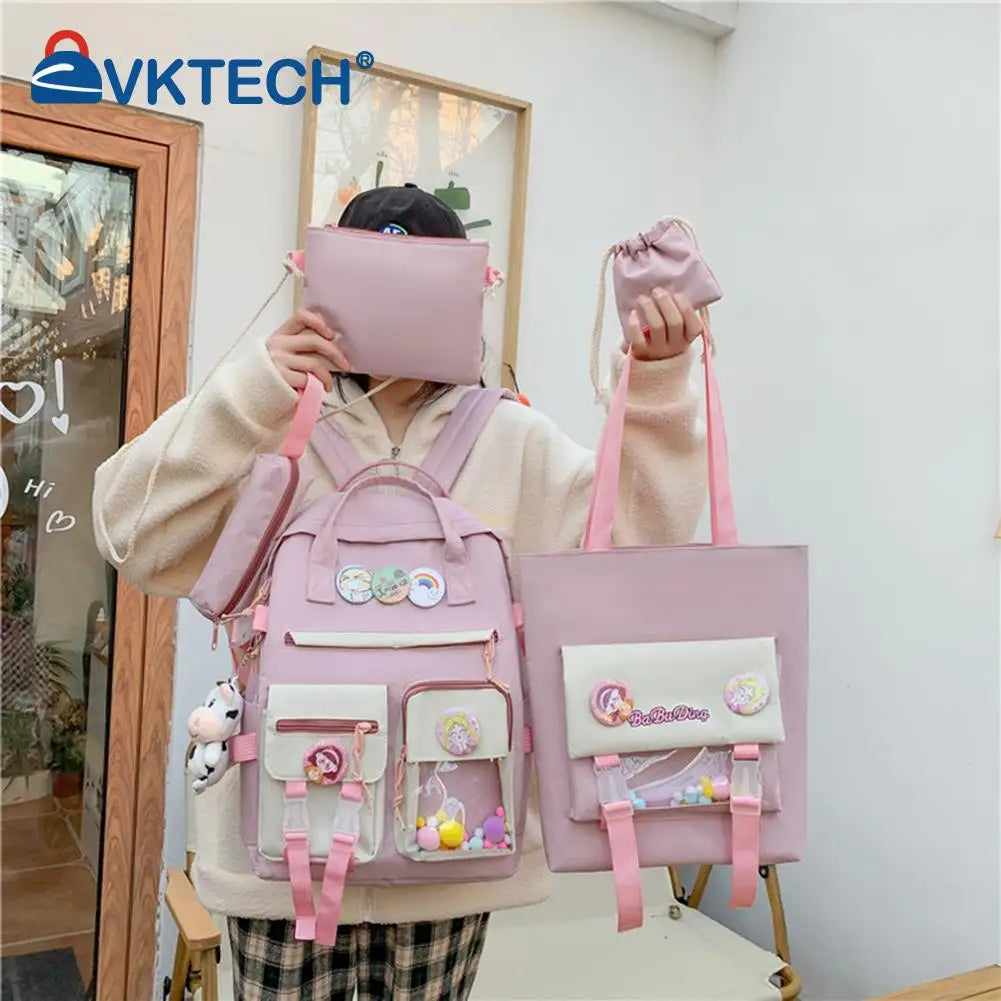 Women Nylon Backpack Combo Bag Lady Shoulder Bag Preppy Backpack